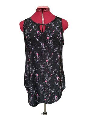 BB Collection Black Pink Floral Keyhole Tank Top – Size Large